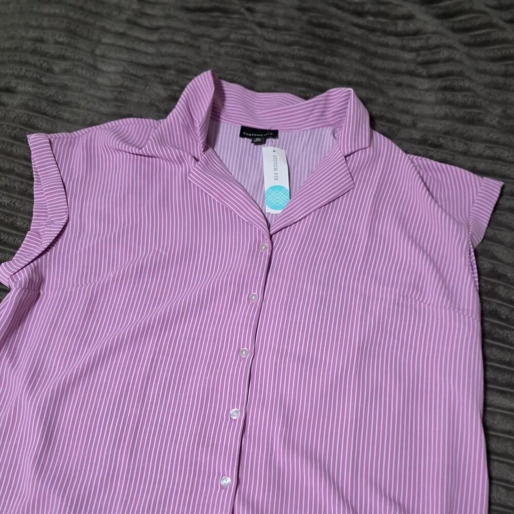 Fortune + Ivy Women's Pink and White Blouse XXL Business Professional, Modern